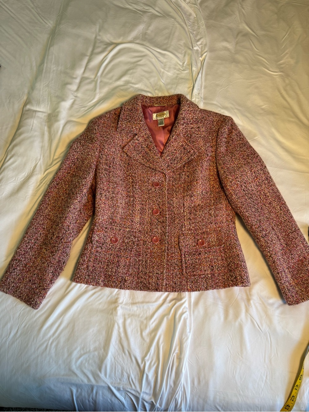 Talbots Rose-Multicolor Tweed Double-Breasted Blazer